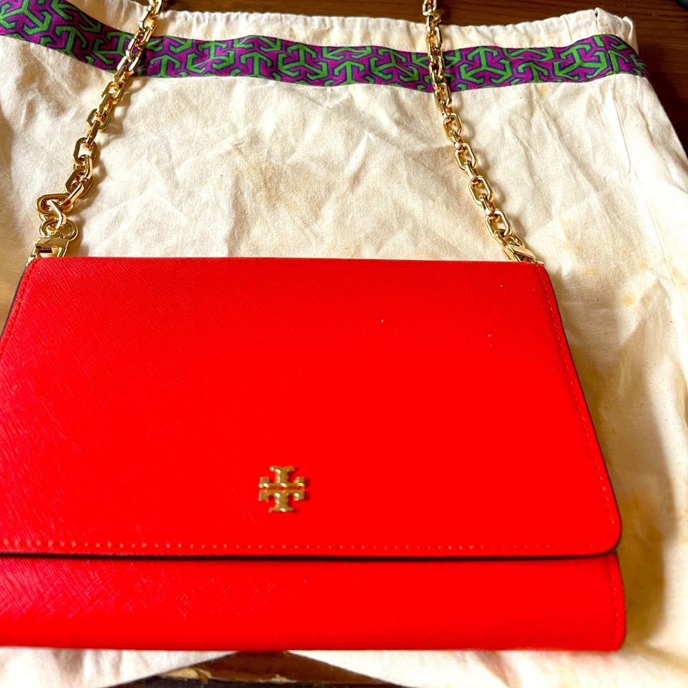 Tory Burch Red Saffiano Leather Chain Shoulder Bag